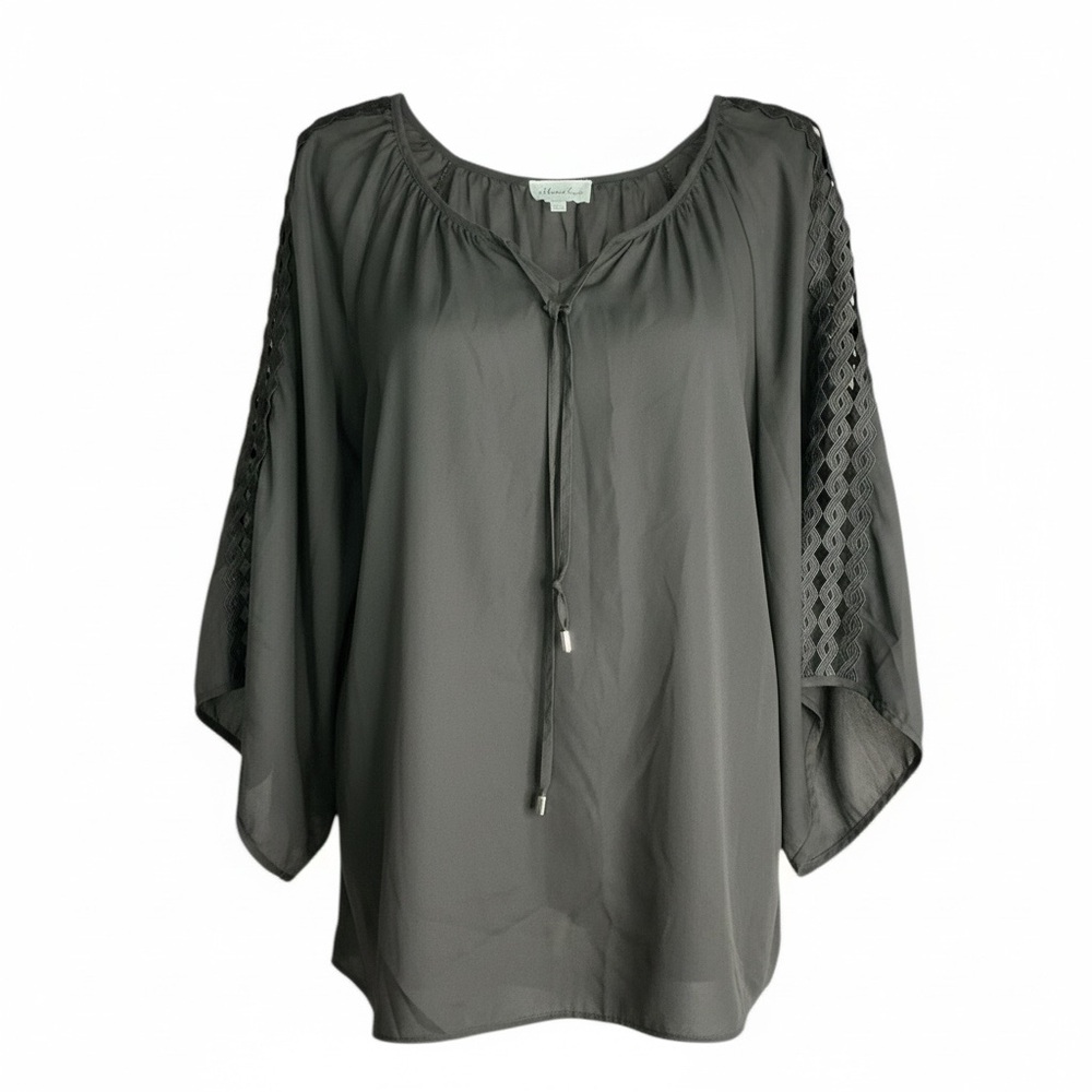 Chic Charcoal Blouse with Lace Sleeves
